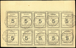5c. Sheet of 10 stamps. cancelled TAMATAVE of 27 August 1891. ...