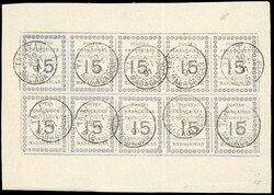 15c. Pane of 10 stamps. cancelled TAMATAVE of 30 September 1891. Not ...