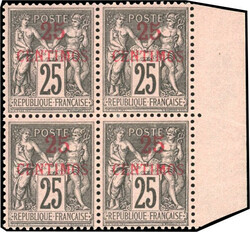 25c. on 25 noir on rose. Surcharge rouge. Sheet margin. SuperFine. ...