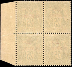 25c. on 25 noir on rose. Surcharge rouge. Sheet margin. SuperFine. ...