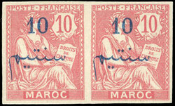Pair of the 10c. on 10c. pink. Very Fine. (Estimate 480€)