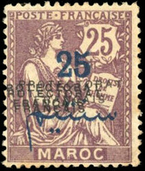 25c. on 25c. purple-brown. Triple surcharge ''FRENCH PROTECTORATE''. ...