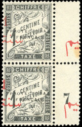 Tax stamps. 1c. on 1c. black. Vertical pair. Sheet margin. Displaced ...