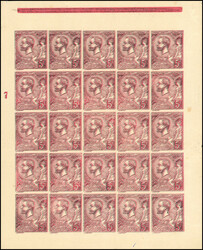 5F. Bloc de 25. Imperforate. Double impression noir et rouge. Mise en ...
