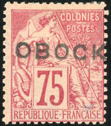75c. on 15c. blue + OBOCK n° 19 : 75c. pink. 2 values. Very Fine. ...