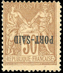 30c. brown. Reversed overload variety. Very Fine. (Estimate 530€)