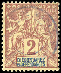 Stamp of DIEGO SUAREZ n°26, 2c. lilac-brown on straw cancelled of ...