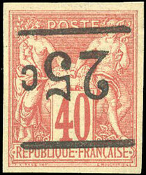 25c. on 40c. red-orange. Reversed overload. Superbly fresh beard. ...