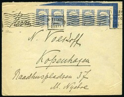 2m. blue, baImperforatee de 5, Corner sheet margin, cancelled on ...