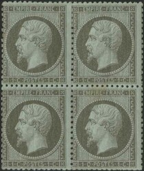 1tsp. olive-green. Block of 4. Off-centre. Fine. (Estimate 1100€)