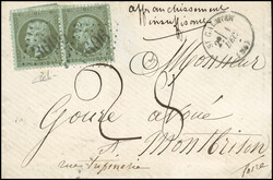 Pair of the 1c. green-olive cancelled GC 3606 on letter taxed at 28c. ...