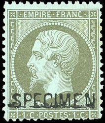 1c. vert-olive. Surcharge SPECIMEN. SuperFine. (Prix estimé 420€)