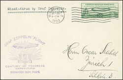 Airmail. Zeppelin LZ 127. Crossing CHICAGO. MIAMI - AKRON Course. ...