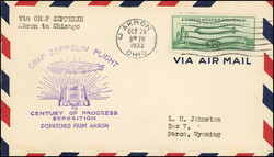 Airmail. Zeppelin LZ 127. Crossing CHICAGO. MIAMI - AKRON Course. ...