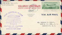 Airmail. Zeppelin LZ 127. Crossing CHICAGO. AKRON circular route. ...