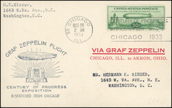 Airmail. Zeppelin LZ 127. Crossing CHICAGO. MIAMI - AKRON Course. ...