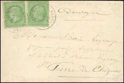 5c. green (x2) cancelled on letter stamped with the Post mark of ...