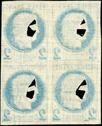 Try of the 2c. in blue with a cushion cut-out on canvas paper. Block ...