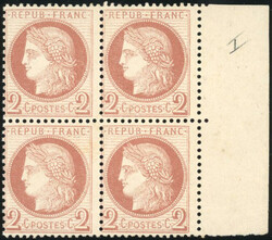 2c. reddish-brown. Block of 4. Sheet margin. Slight off-centering. ...