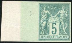 5c. green. Imperforate. Imperforatees margins. Sheet margin. ...