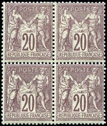 20c lilac-brown. Block of 4. Usual centering. Very Fine. (Estimate ...