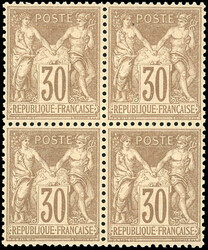 30c. light brown. Block of 4. Excellent centering. SuperFine. ...
