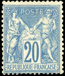 20c. blue. Type I. Not issued. Very fresh. The rarest classic stamp ...