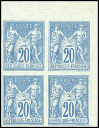 20c. turquoise. Block of 4. Imperforate. Corner sheet margin. ...