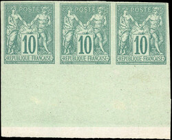10c. green. BaImperforatee of 3 on fine paper. Imperforate. Front and ...
