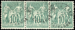 BaImperforatee of 3 of the 10c. green. cancelled Post mark. Very Fine ...