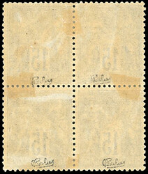 15c. grey. Block of 4. Good centering. SuperFine. (Estimate 5500€)
