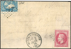 80c. Laurés + 20c. Bordeaux bleu, Type I, timbre amputé partie ...