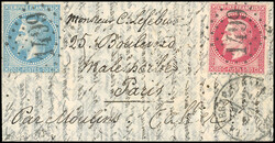 20c. Lauré + 80c. Lauré cancelled GC 1499 on lettre frappée du ...
