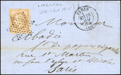 10c. Lauré cancelled étoile on lettre acheminée de LYON et ...
