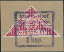 19016, Lokalpost Sosnowice, Bestellmarke, (3K.), dunkelrötlichlila, ...