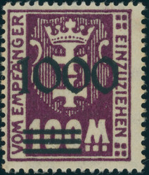 1923, Porto, 1000 a. 100 Mk., dunkel(violett)purpur, Aufdruck matt, ...