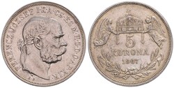 Franz Joseph, 1848-1916, 5 Korona, Silber, 1907 K.B., sehr schön ...