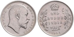 Edward VII., 1901-1910, One Rupee, Silber, 1904, sehr schön.