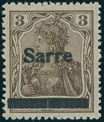 1920, Germania-Sarre, 3 Pfg., dunkelockerbraun, Aufdruck in guter ...