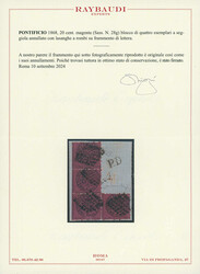 1868, 20 C., schwarz a. "magenta", Viererblock in Stuhlform, auf ...