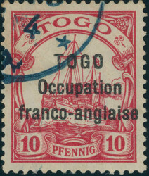 1914, Sansane-Mangu-Ausgabe, Schiffszeichnung mit schmalem Aufdruck, ...