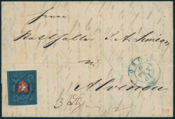 1850, Rayon I, 5 Rp., schwarz/dunkelblau/karmin, mit Kreuzeinfassung, ...