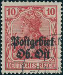 1918, Germania mit Aufdruck, 10 Pfg., dunkelrot, zinnoberrot quarzend ...