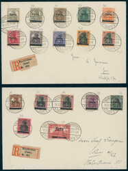 1920, Germania-Sarre, 17 W. kpl. auf zwei schönen R-Satzbriefen von ...