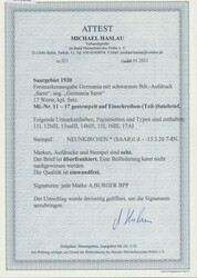 1920, Germania-Sarre, 17 W. kpl. auf zwei schönen R-Satzbriefen von ...