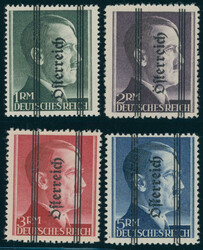 1945, Grazer Aufdruck, Markwerte mit fettem Aufdruck in Type I, 4 W. ...