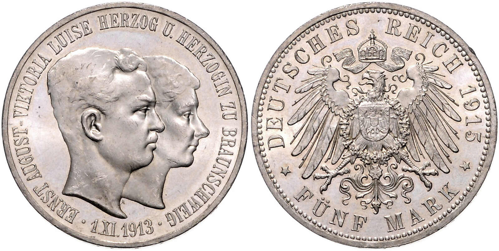 BRAUNSCHWEIG, Ernst August, 5 Mark, 1915 A, Regierungsantritt und ...