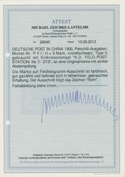 1901, Reichspost, 3 Mk., violettschwarz, gute Type II, auf ...