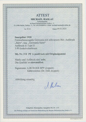 1920, Germania-Sarre, 3 Pfg., dunkelockerbraun, Aufdruck in guter ...