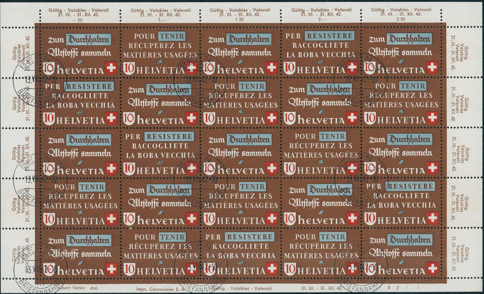 1942, Altstoffverwertung, kompletter Zusammendruckbogen, ideal 9 x ...